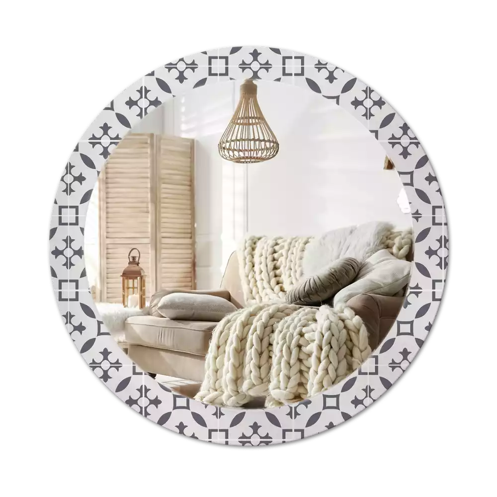Miroir rond cadre avec impression Motif carrelage