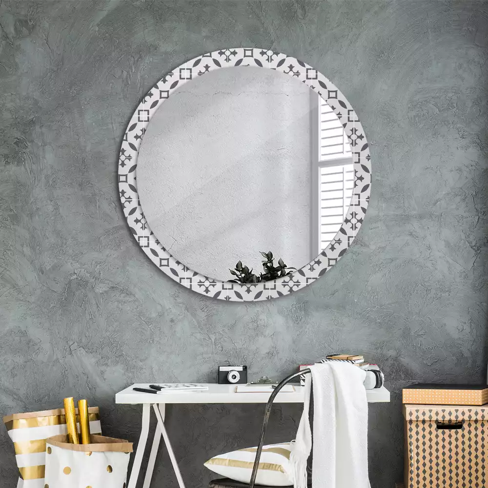 Miroir rond cadre avec impression Motif carrelage