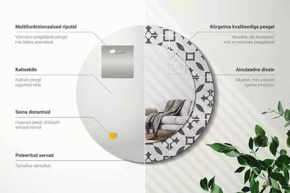 Miroir rond cadre avec impression Motif carrelage