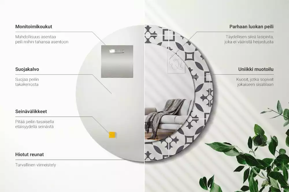 Miroir rond cadre avec impression Motif carrelage