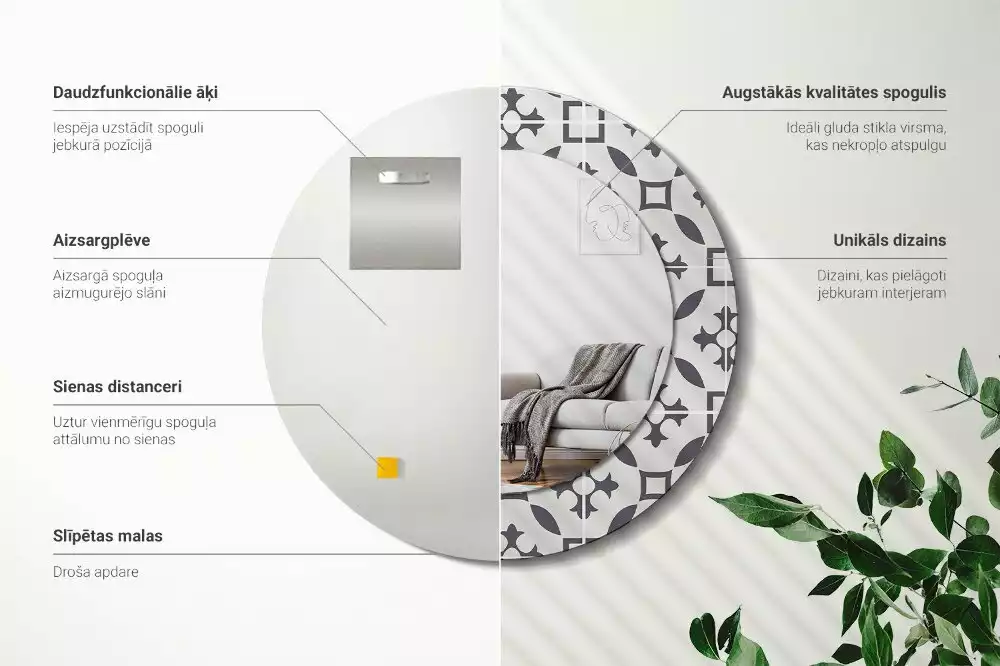 Miroir rond cadre avec impression Motif carrelage