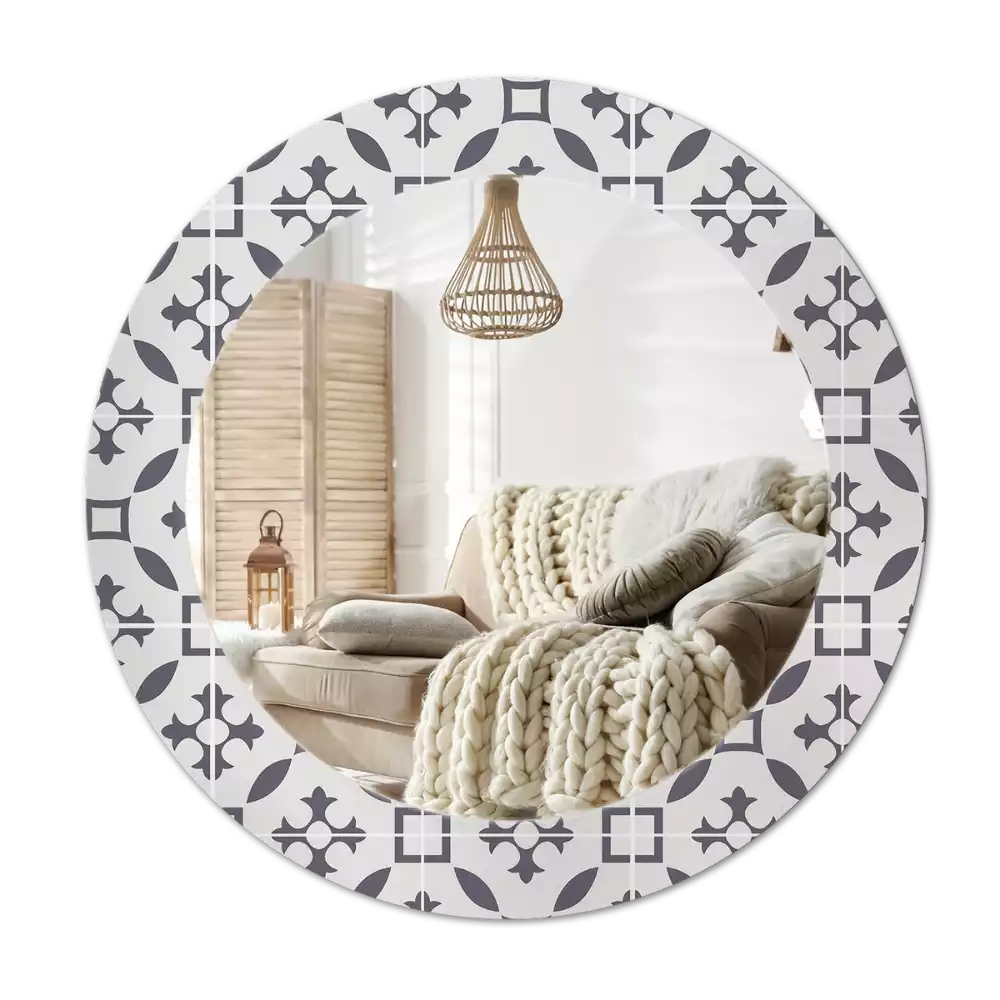 Miroir rond cadre avec impression Motif carrelage