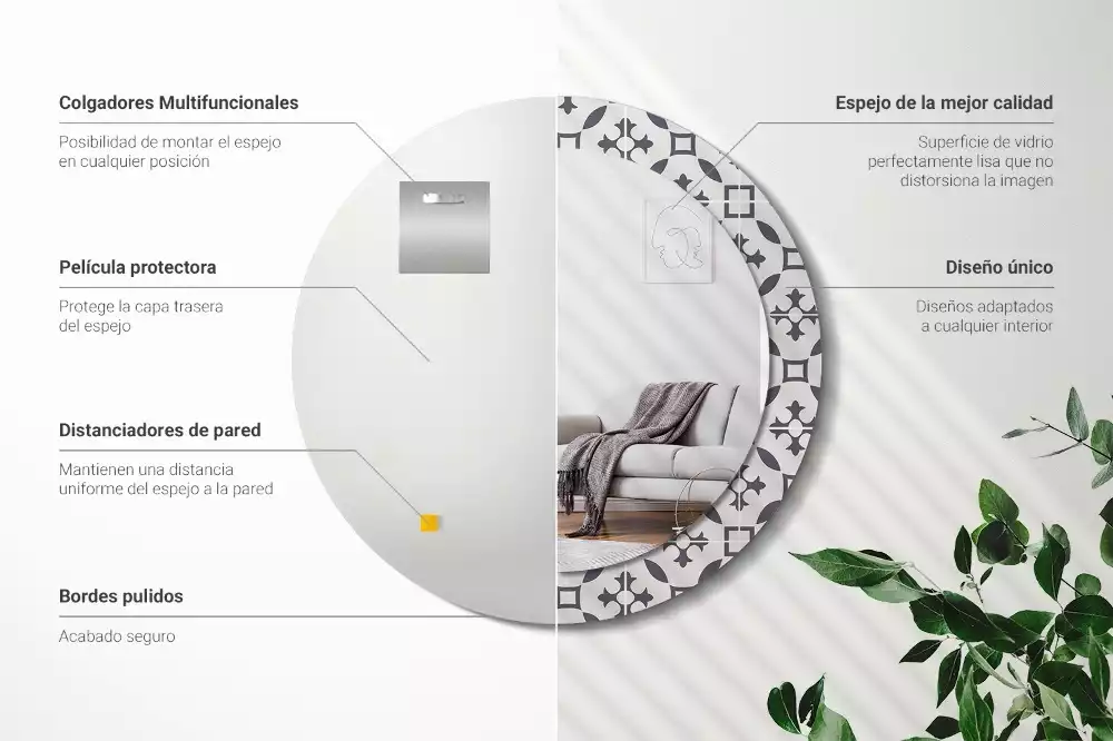 Miroir rond cadre avec impression Motif carrelage