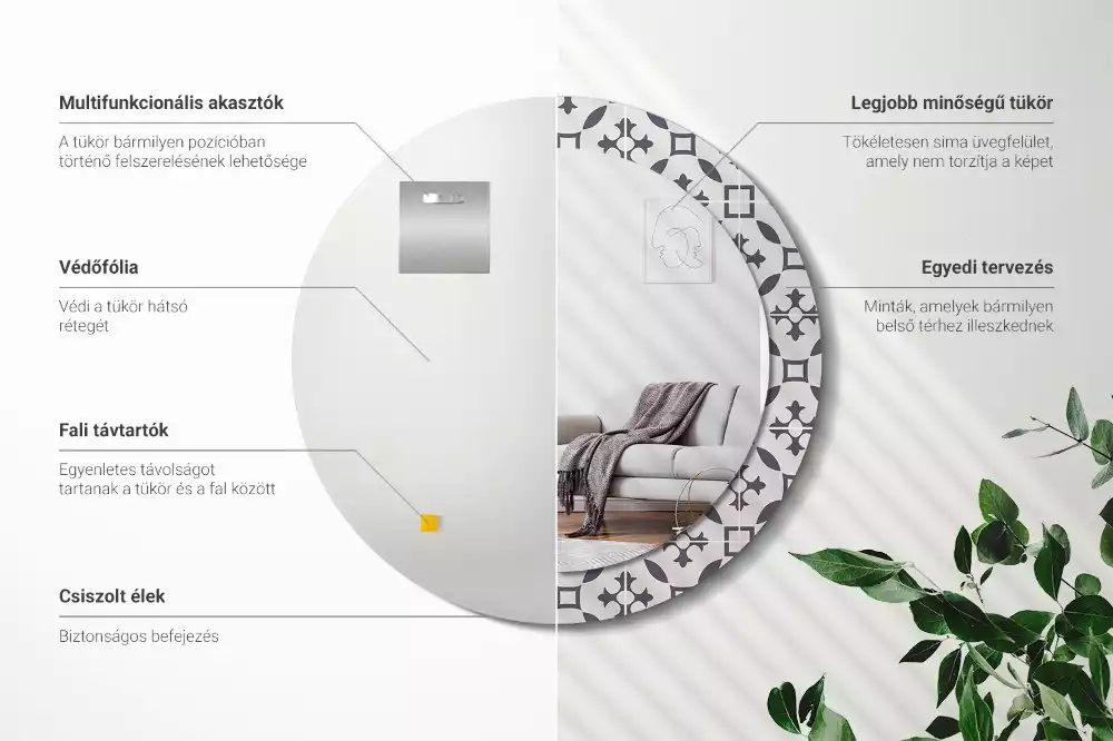 Miroir rond cadre avec impression Motif carrelage