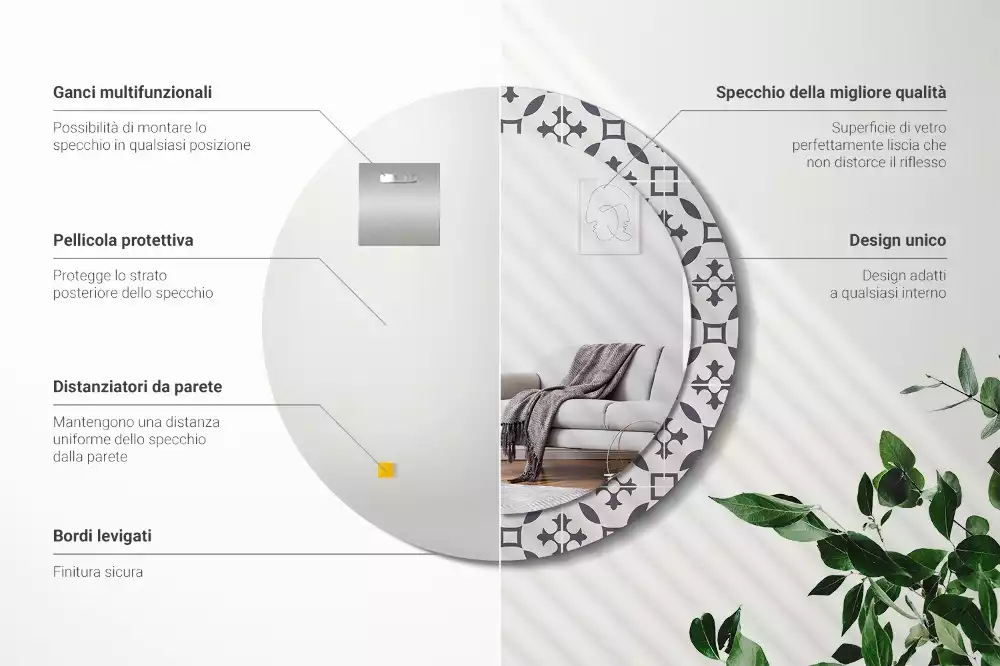 Miroir rond cadre avec impression Motif carrelage