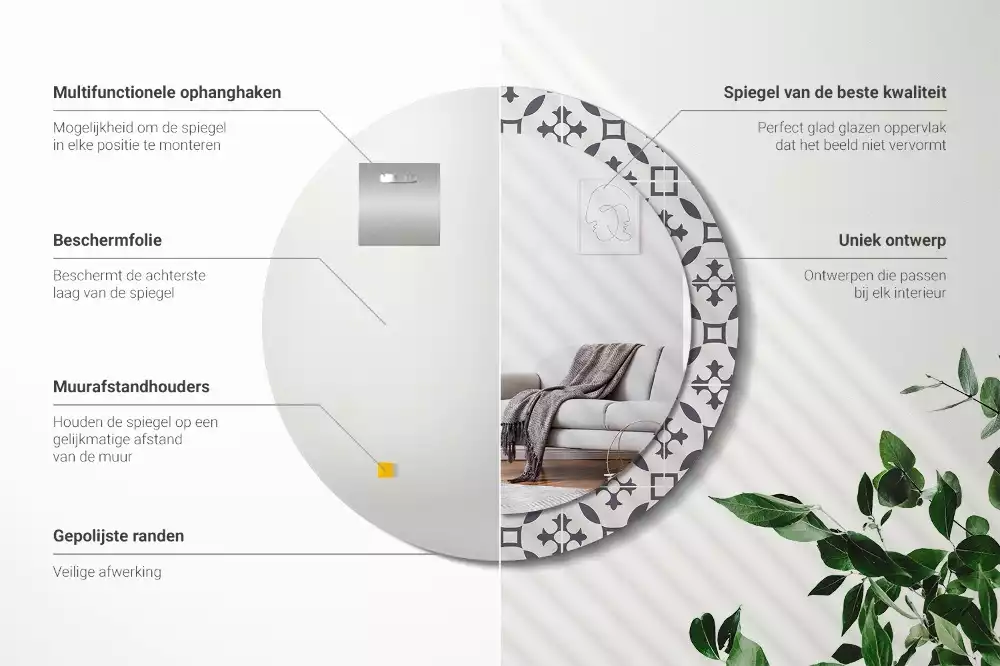 Miroir rond cadre avec impression Motif carrelage