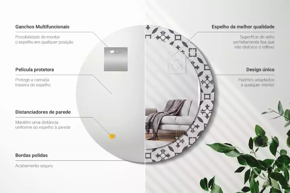Miroir rond cadre avec impression Motif carrelage