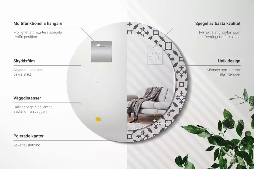 Miroir rond cadre avec impression Motif carrelage