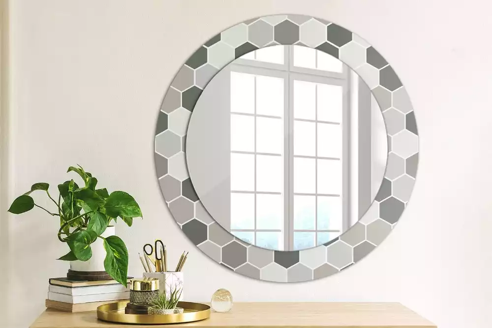 Miroir rond imprimé Motif hexagonal