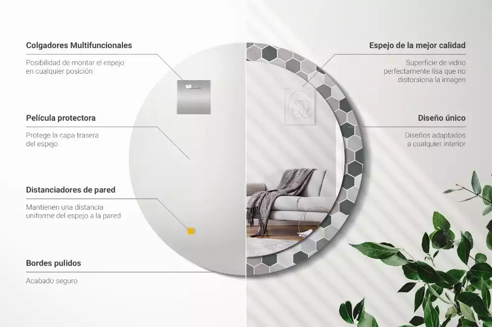 Miroir rond imprimé Motif hexagonal