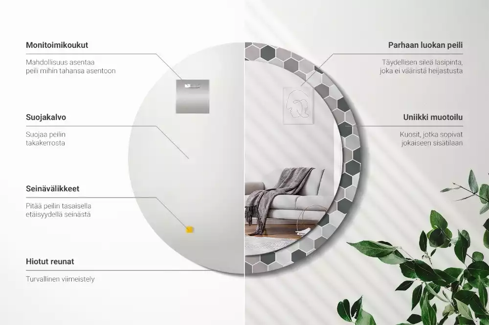 Miroir rond imprimé Motif hexagonal
