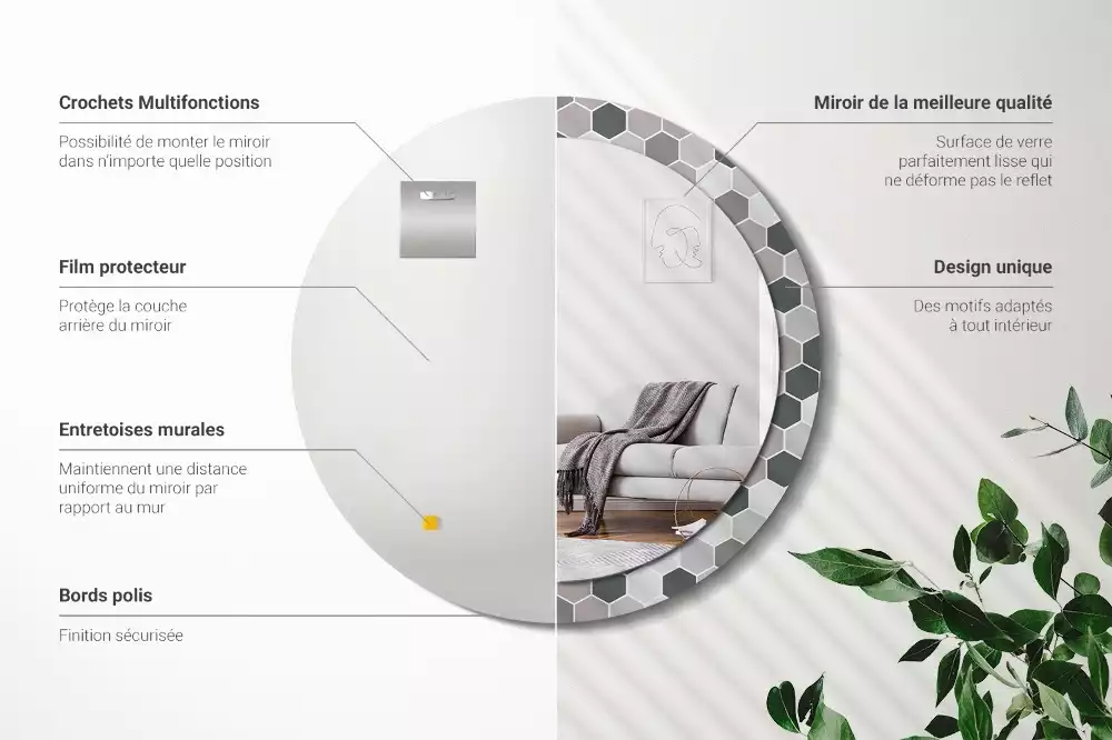 Miroir rond imprimé Motif hexagonal