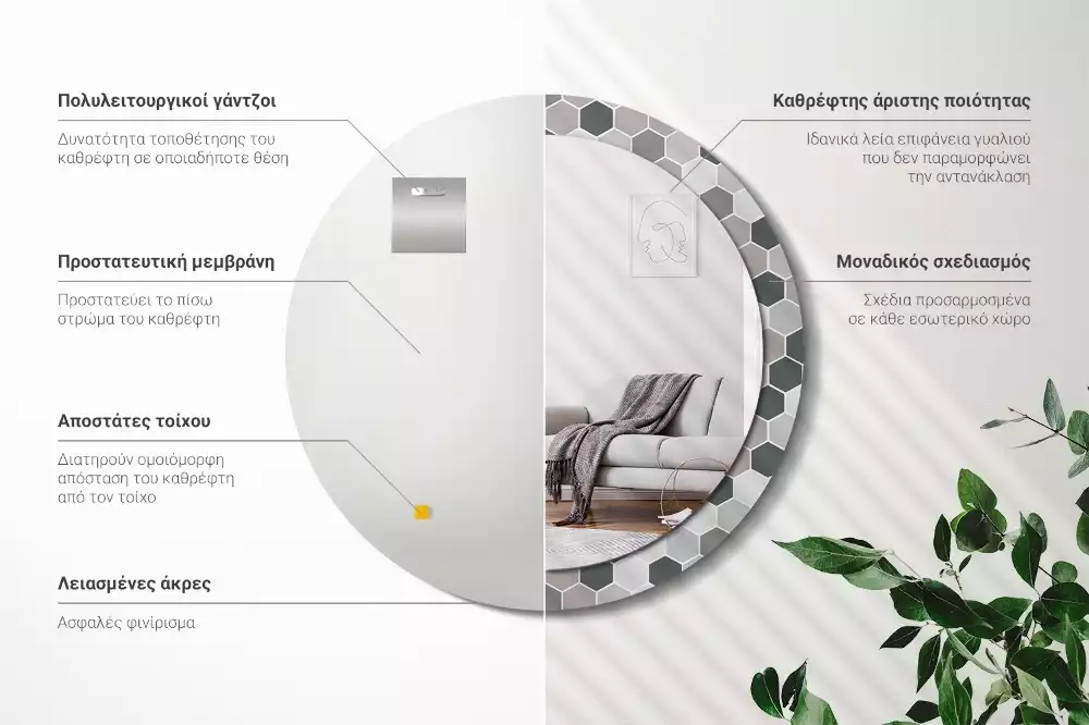 Miroir rond imprimé Motif hexagonal