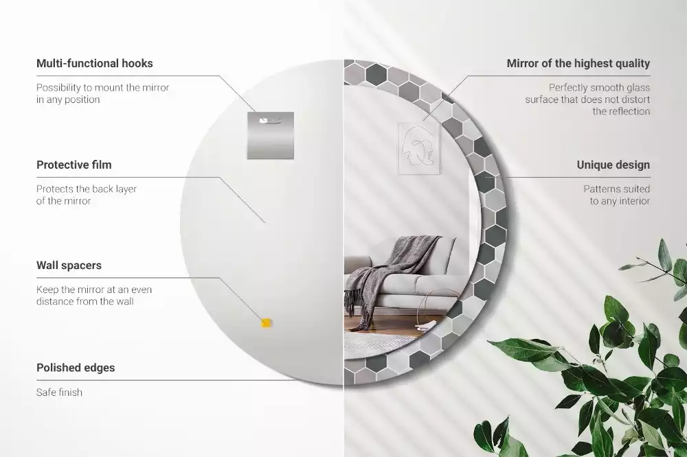 Miroir rond imprimé Motif hexagonal