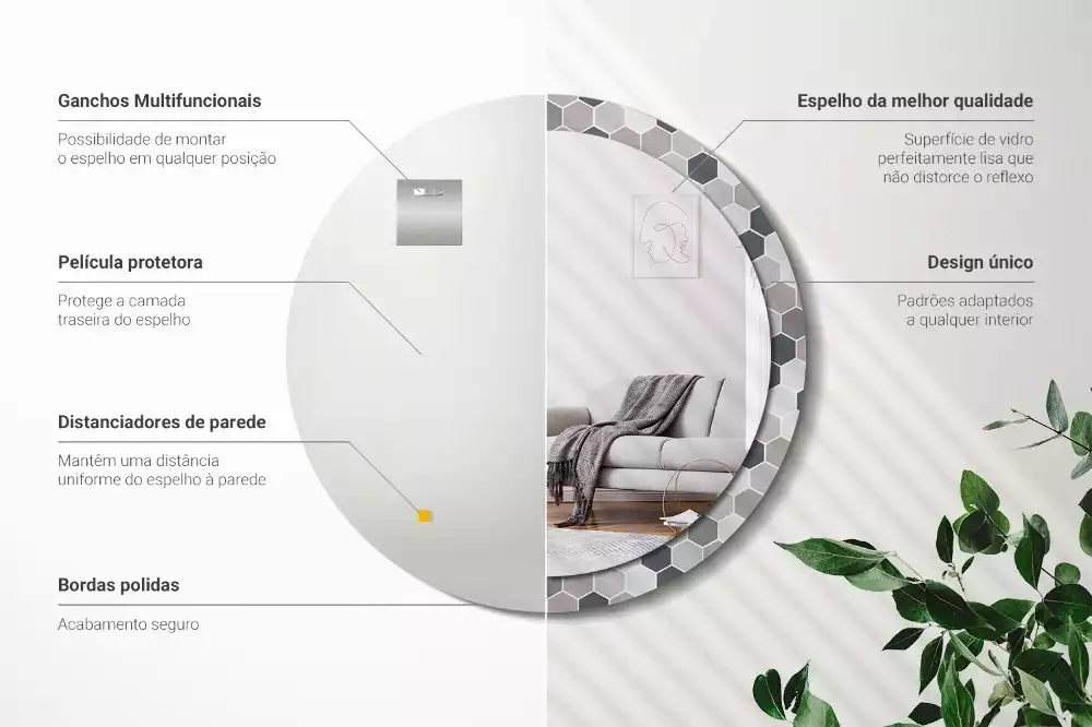 Miroir rond imprimé Motif hexagonal