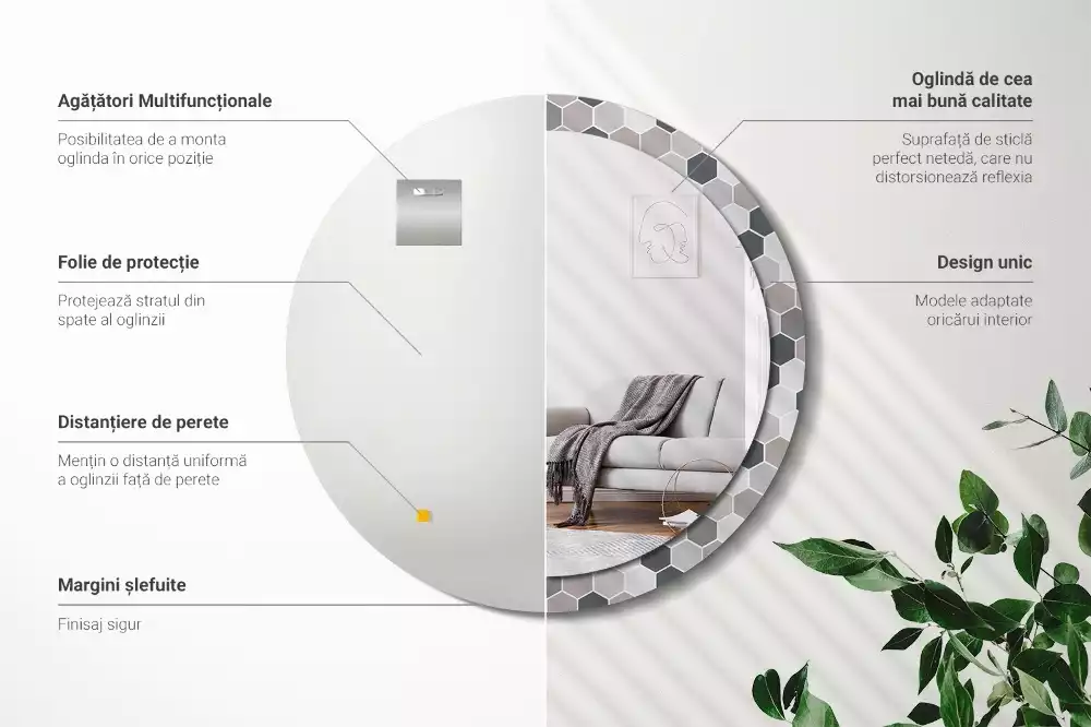 Miroir rond imprimé Motif hexagonal