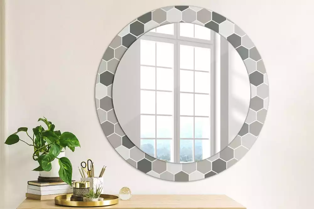 Miroir rond imprimé Motif hexagonal