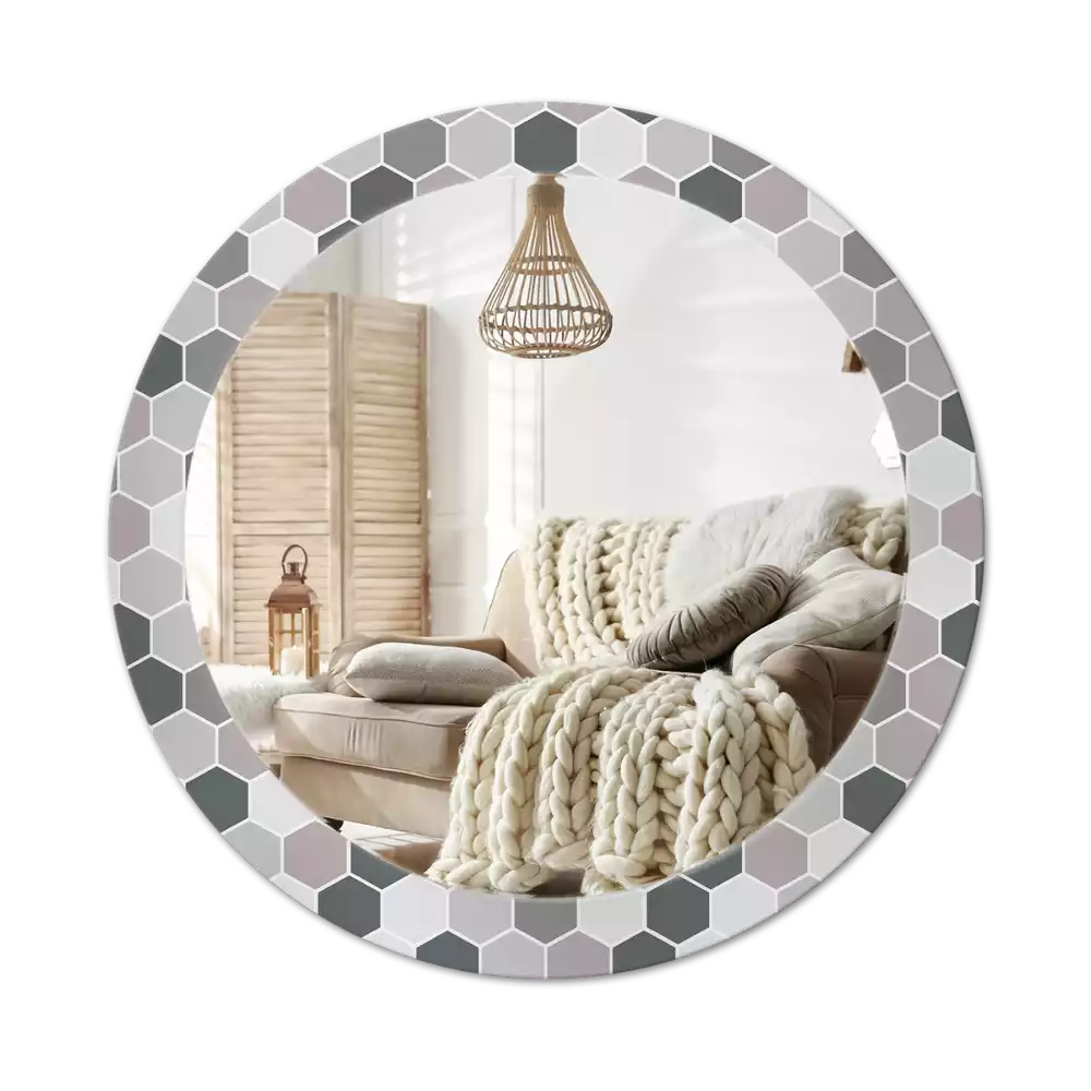 Miroir rond imprimé Motif hexagonal