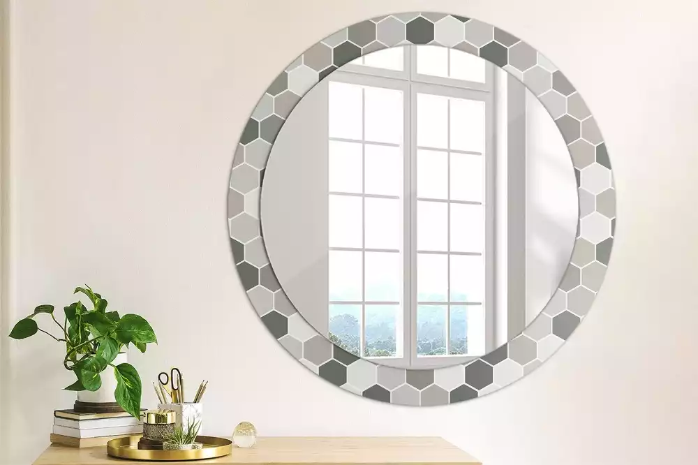 Miroir rond imprimé Motif hexagonal