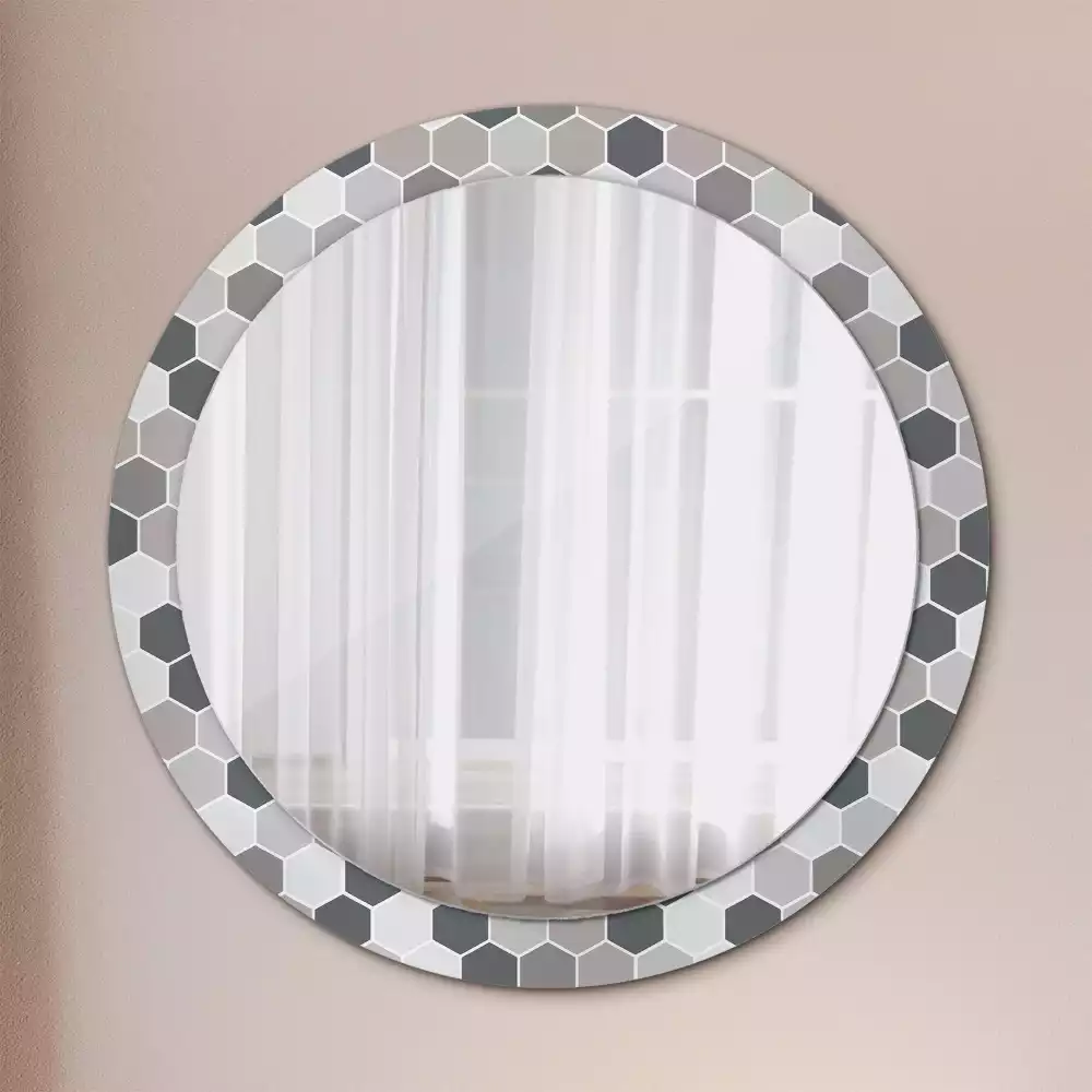 Miroir rond imprimé Motif hexagonal