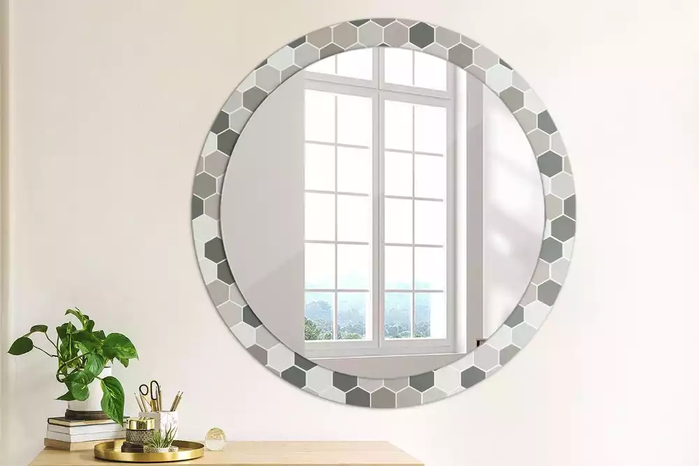 Miroir rond imprimé Motif hexagonal