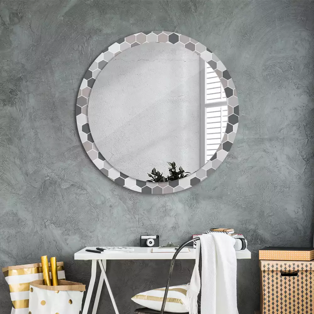 Miroir rond imprimé Motif hexagonal