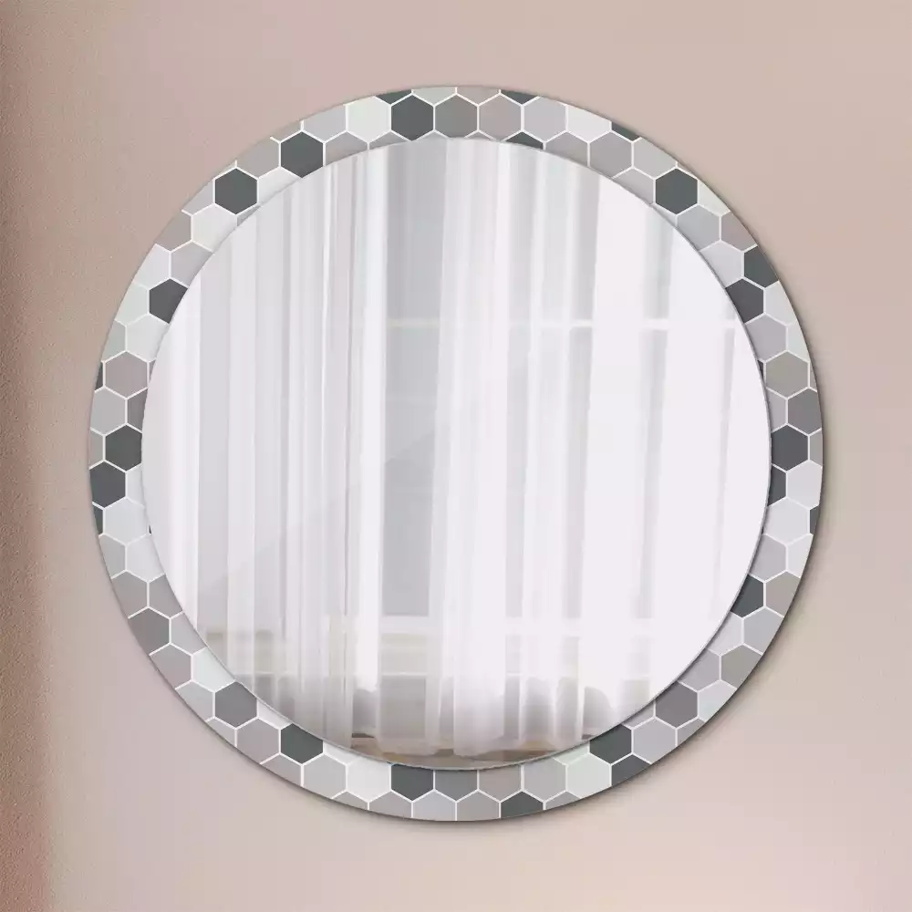 Miroir rond imprimé Motif hexagonal