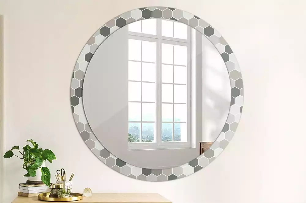 Miroir rond imprimé Motif hexagonal