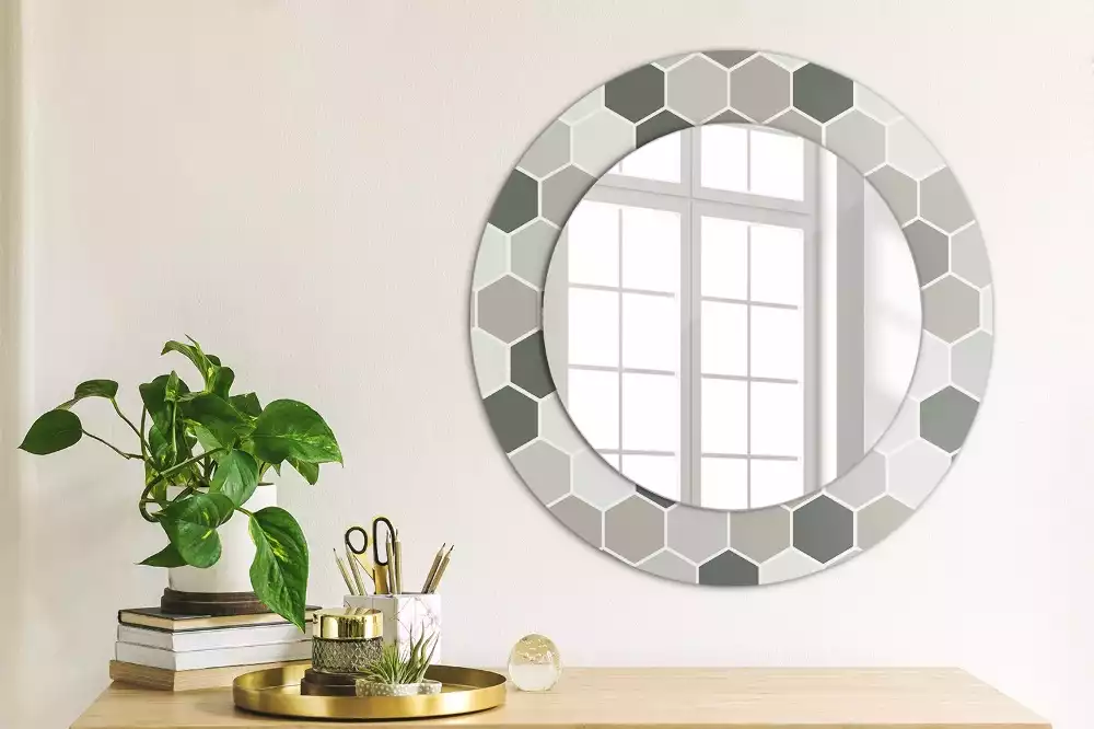 Miroir rond imprimé Motif hexagonal