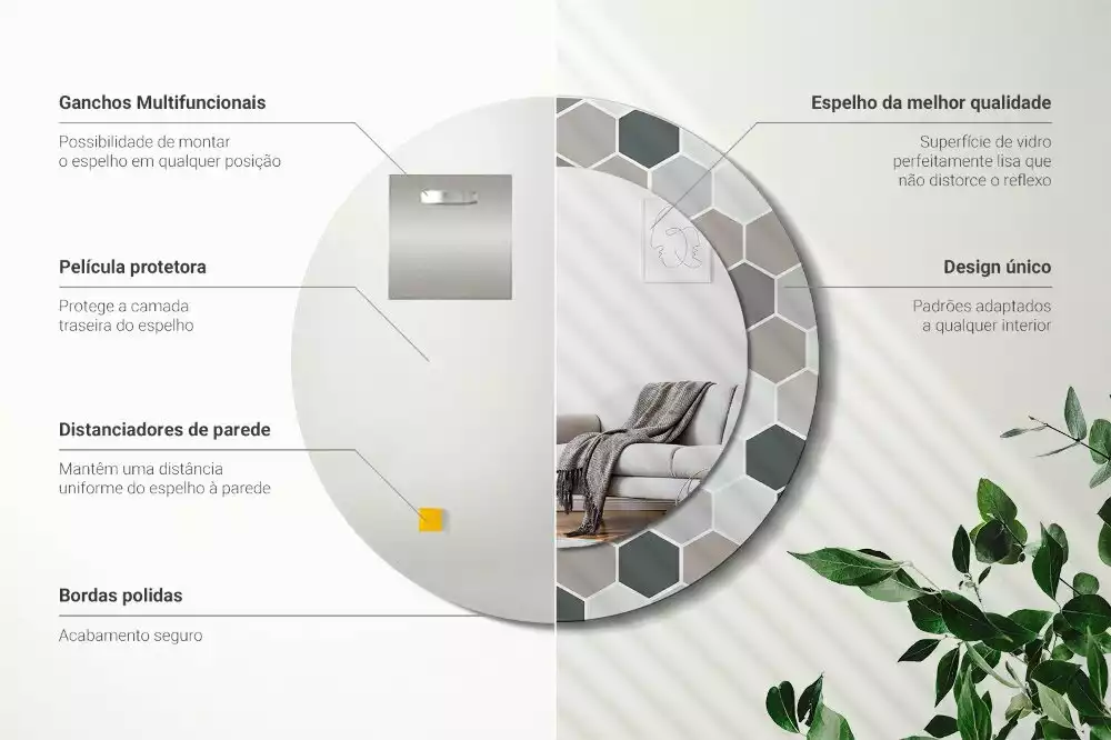 Miroir rond imprimé Motif hexagonal