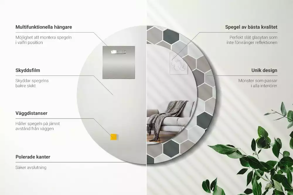 Miroir rond imprimé Motif hexagonal