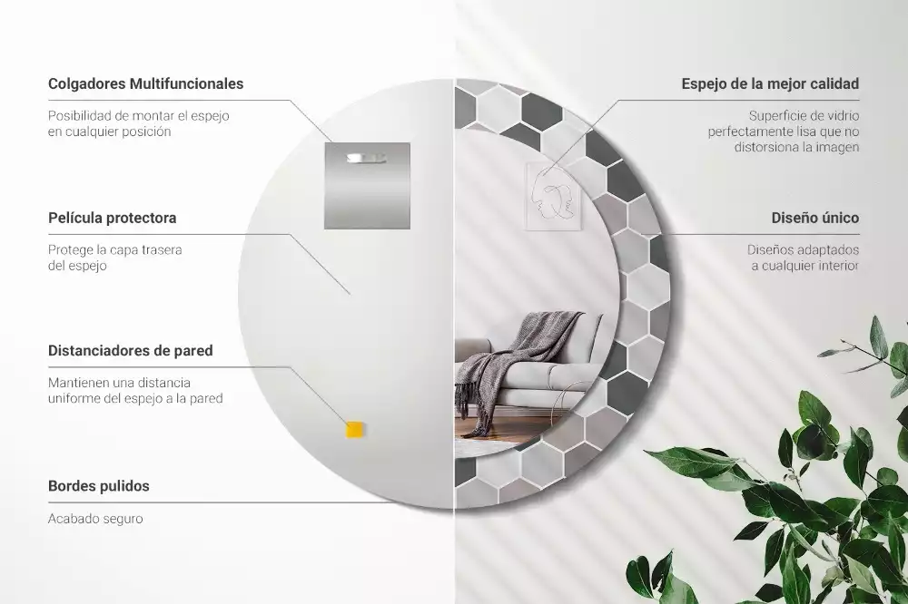 Miroir rond imprimé Motif hexagonal