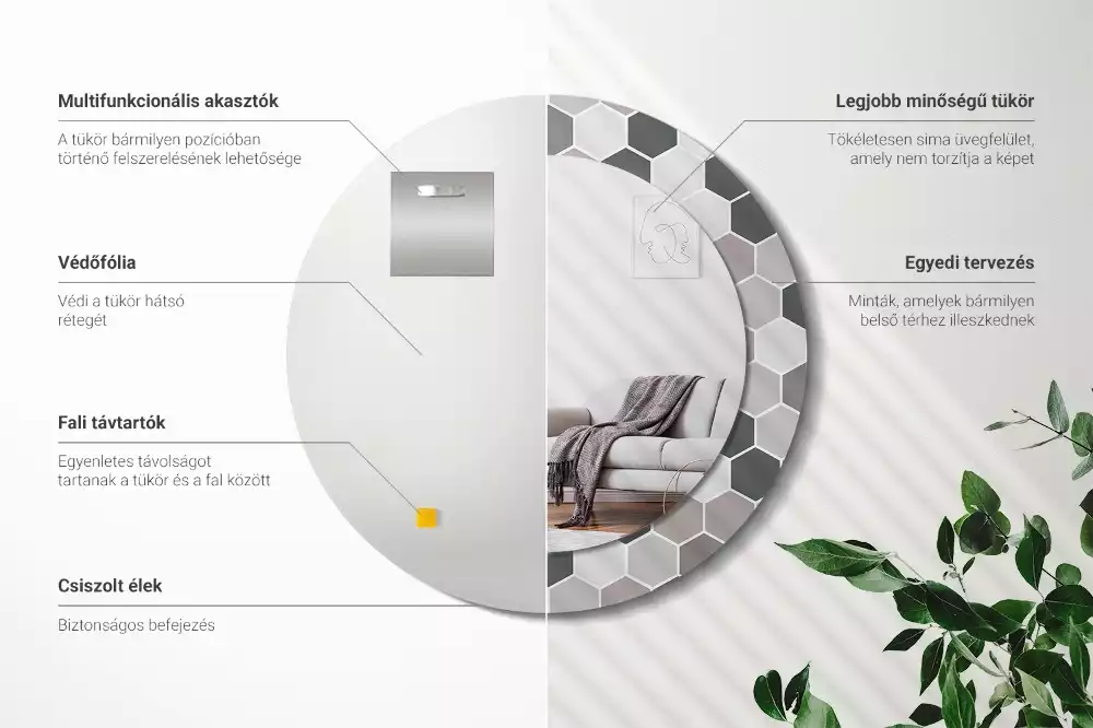 Miroir rond imprimé Motif hexagonal