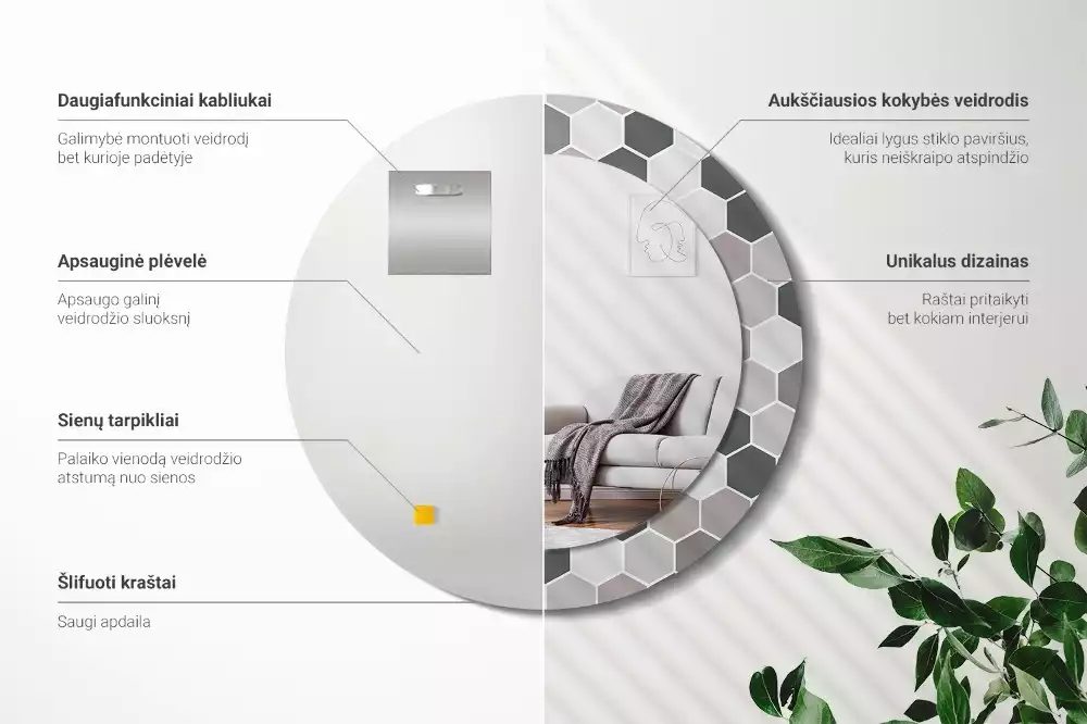 Miroir rond imprimé Motif hexagonal