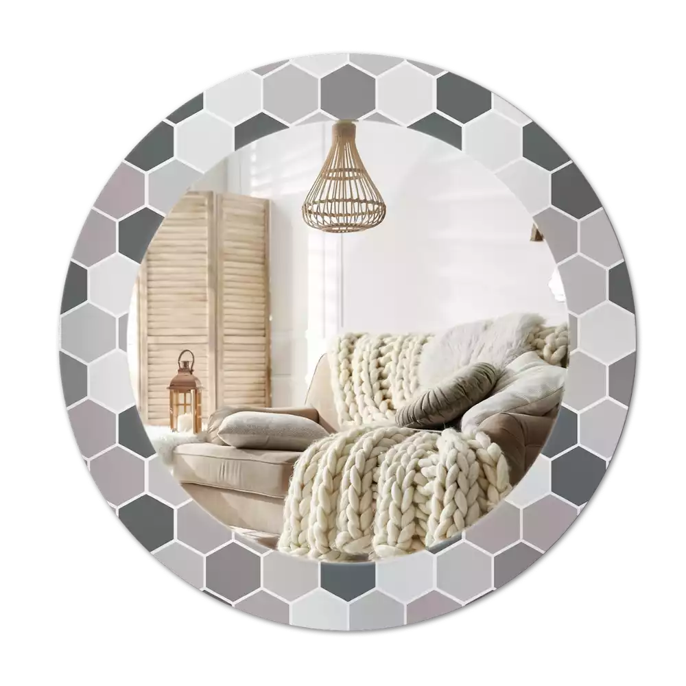 Miroir rond imprimé Motif hexagonal