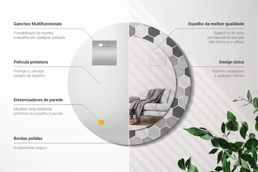 Miroir rond imprimé Motif hexagonal
