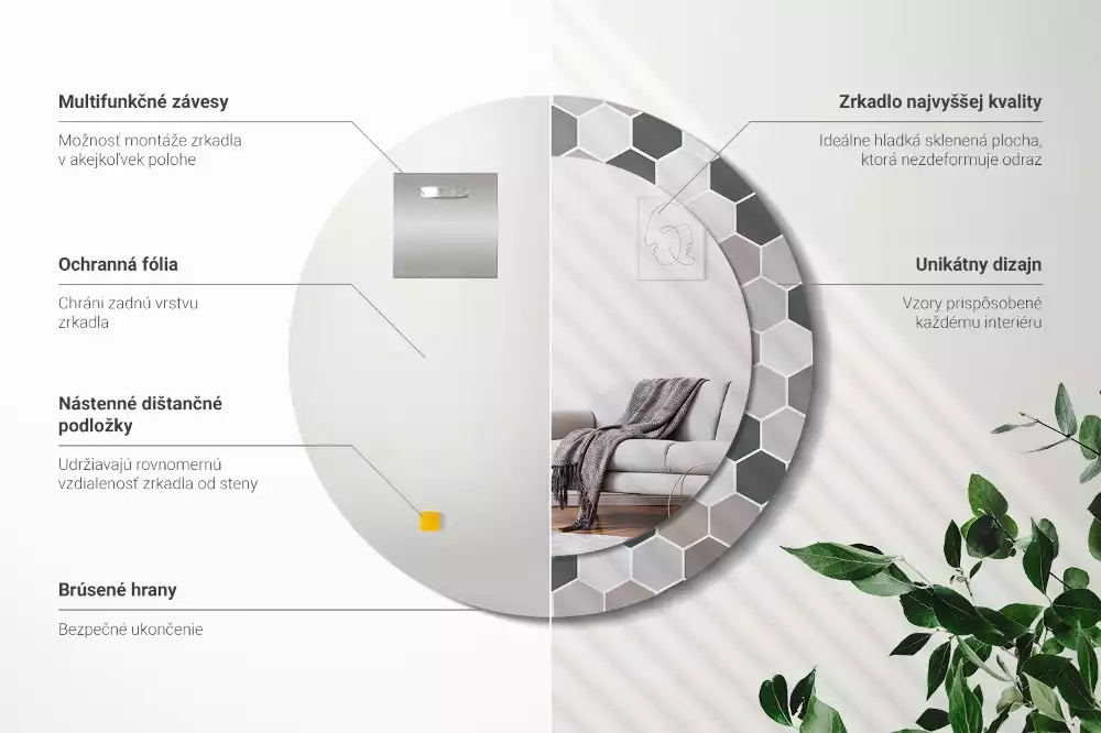 Miroir rond imprimé Motif hexagonal