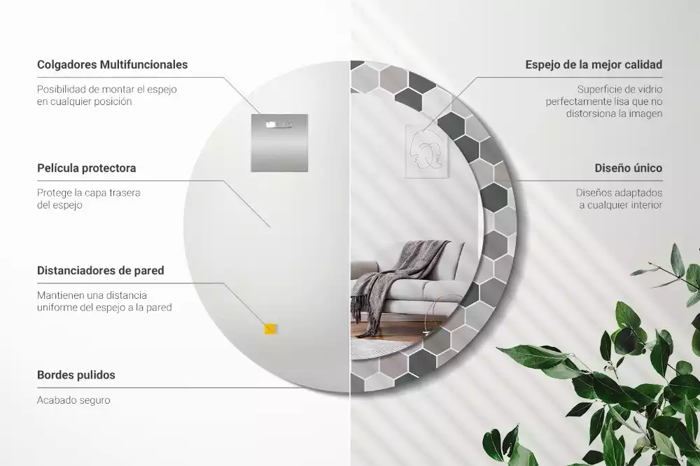 Miroir rond imprimé Motif hexagonal