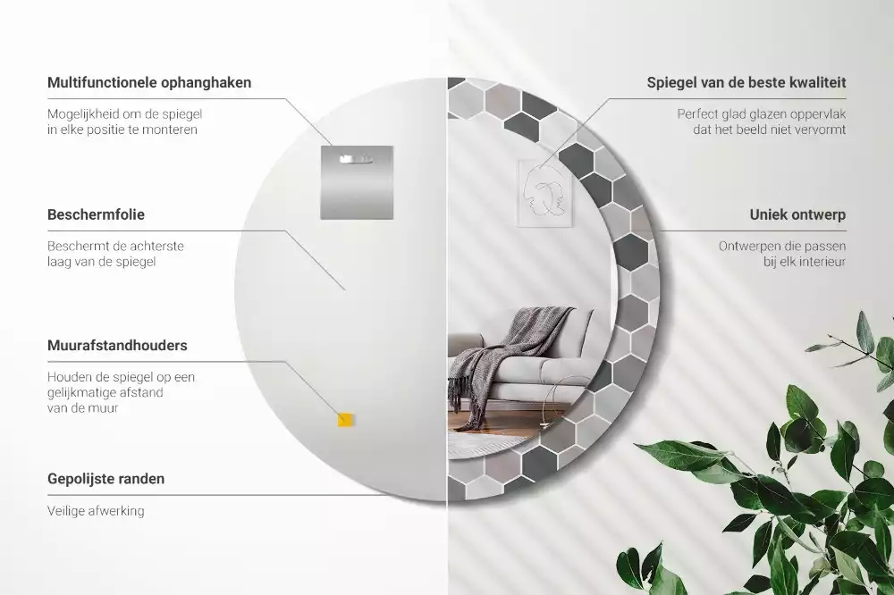 Miroir rond imprimé Motif hexagonal