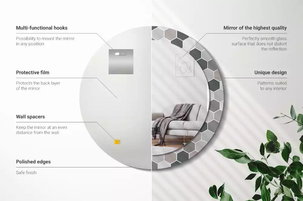 Miroir rond imprimé Motif hexagonal