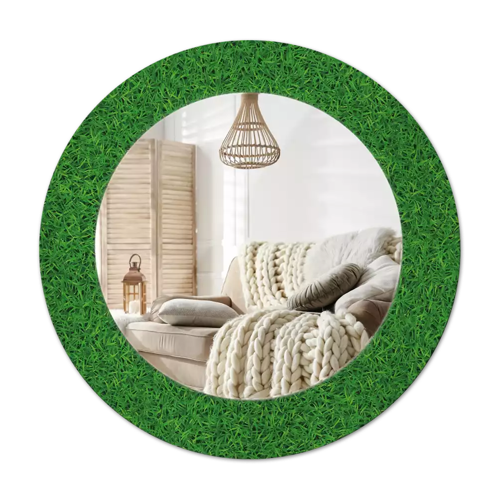 Miroir rond cadre avec impression Herbe verte