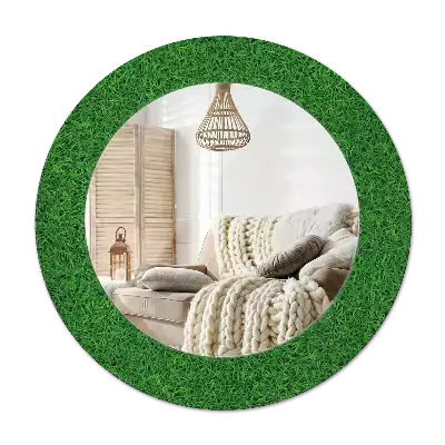 Miroir rond cadre avec impression Herbe verte