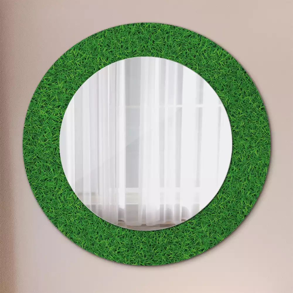 Miroir rond cadre avec impression Herbe verte