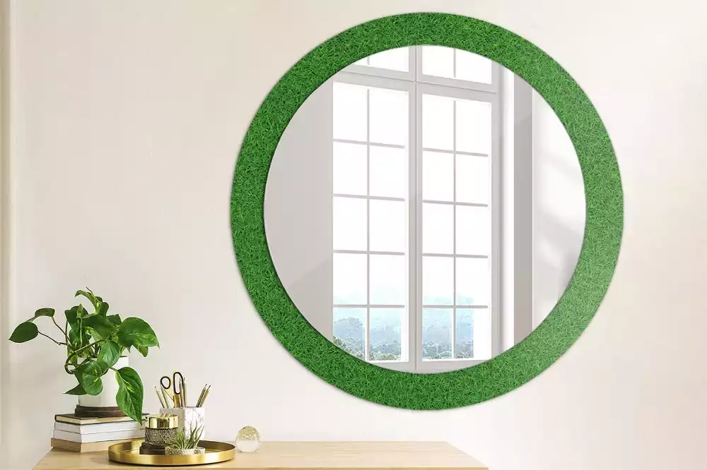 Miroir rond cadre avec impression Herbe verte