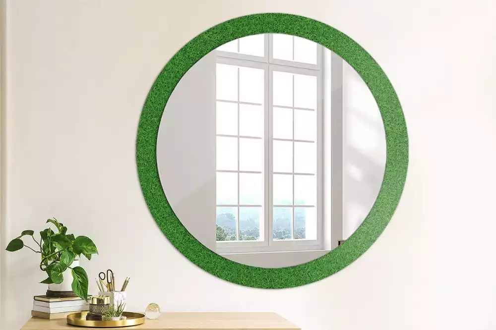 Miroir rond cadre avec impression Herbe verte