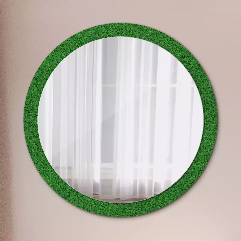 Miroir rond cadre avec impression Herbe verte