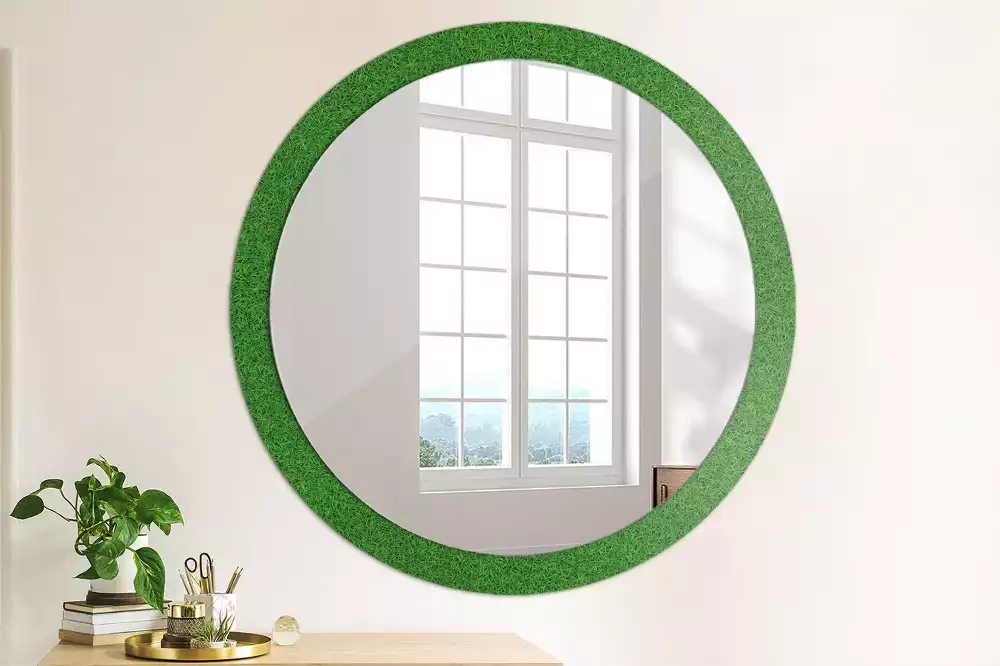 Miroir rond cadre avec impression Herbe verte