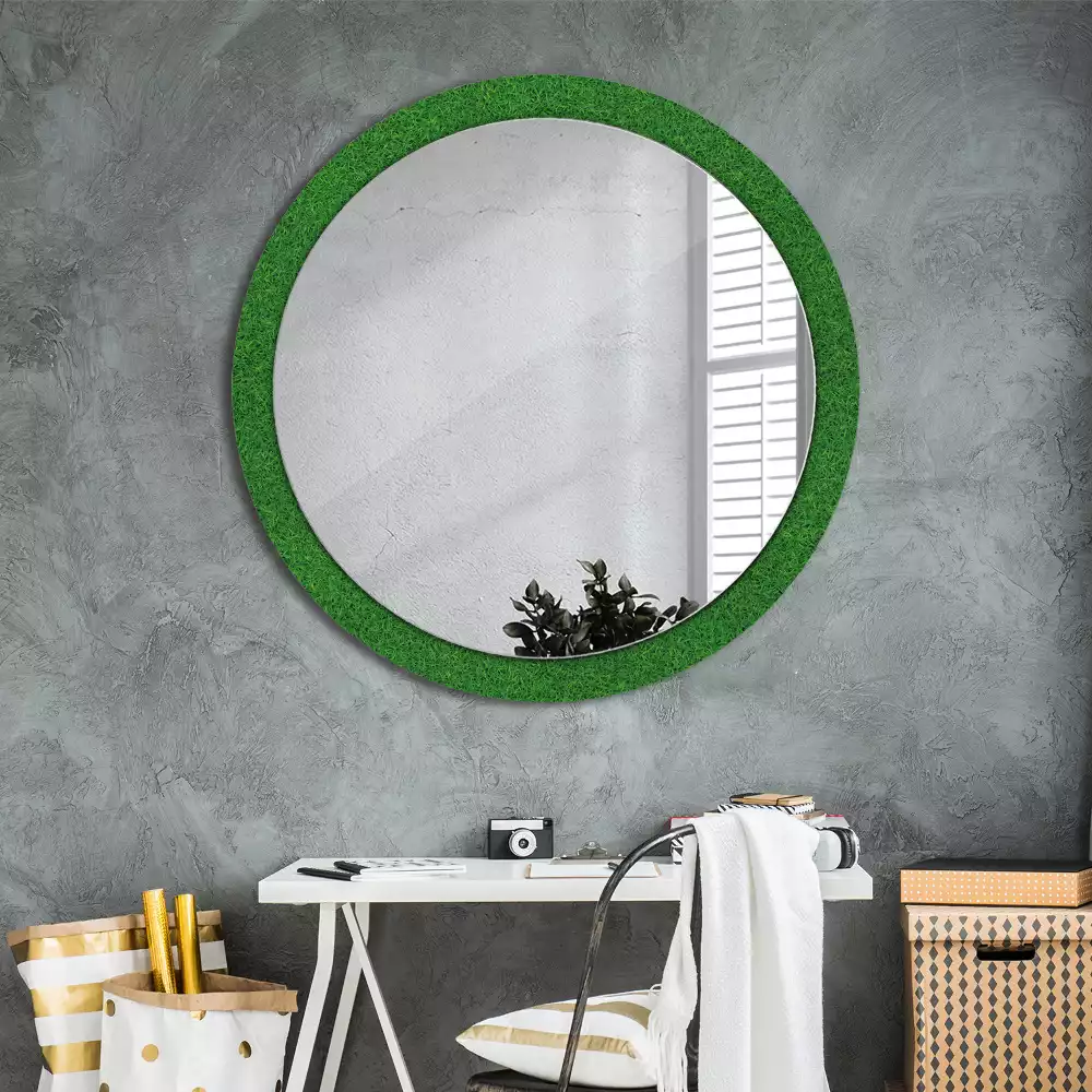 Miroir rond cadre avec impression Herbe verte