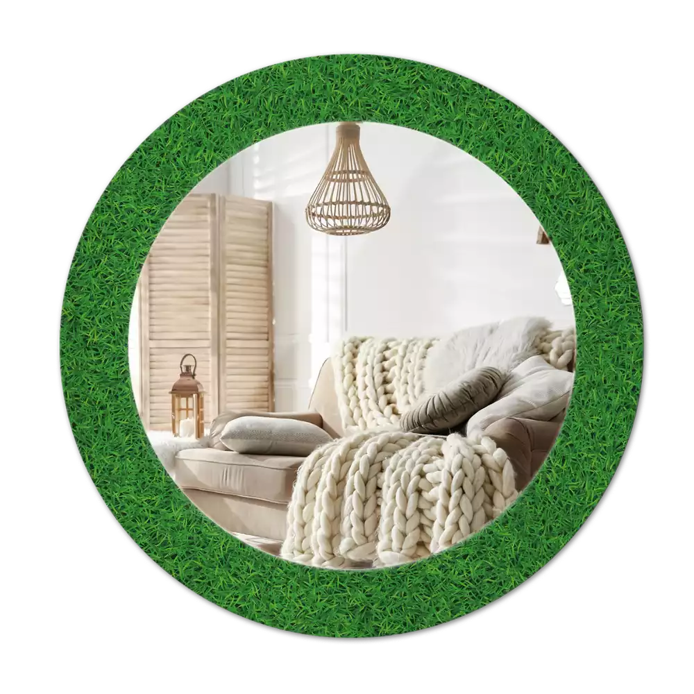 Miroir rond cadre avec impression Herbe verte
