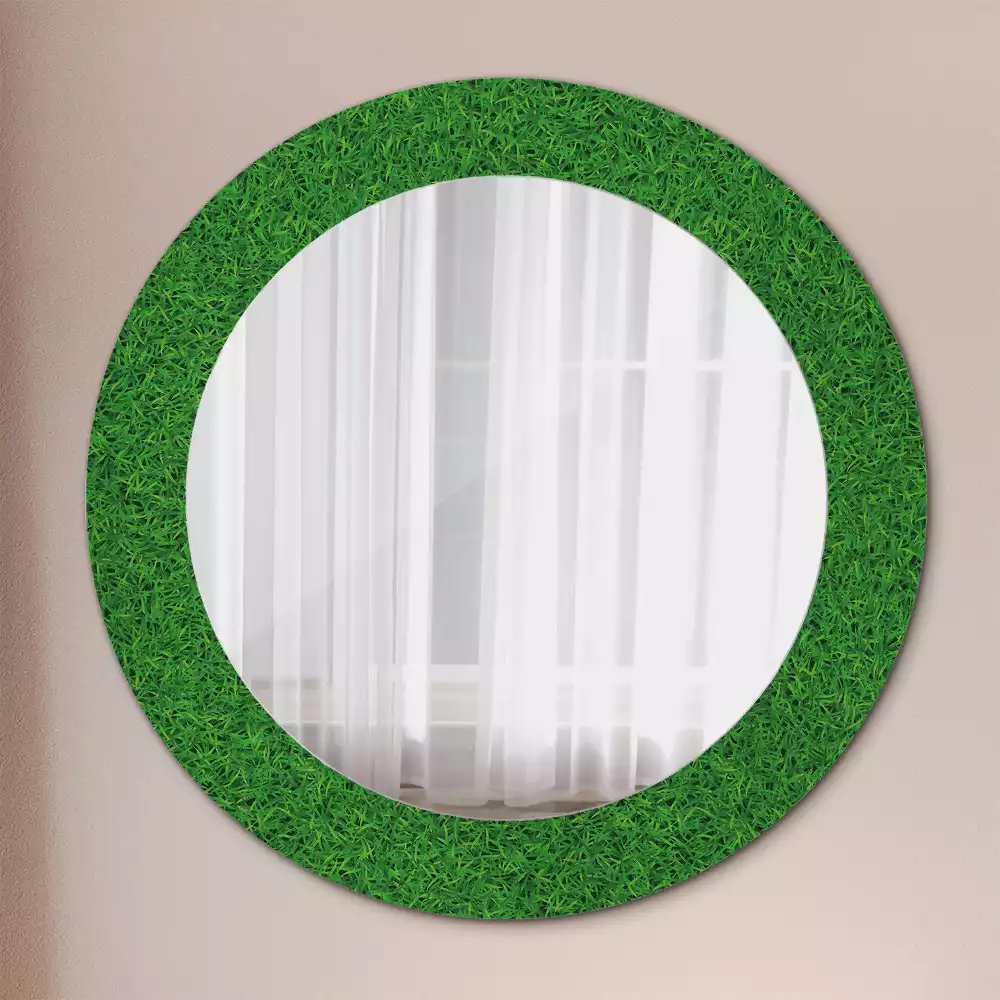 Miroir rond cadre avec impression Herbe verte